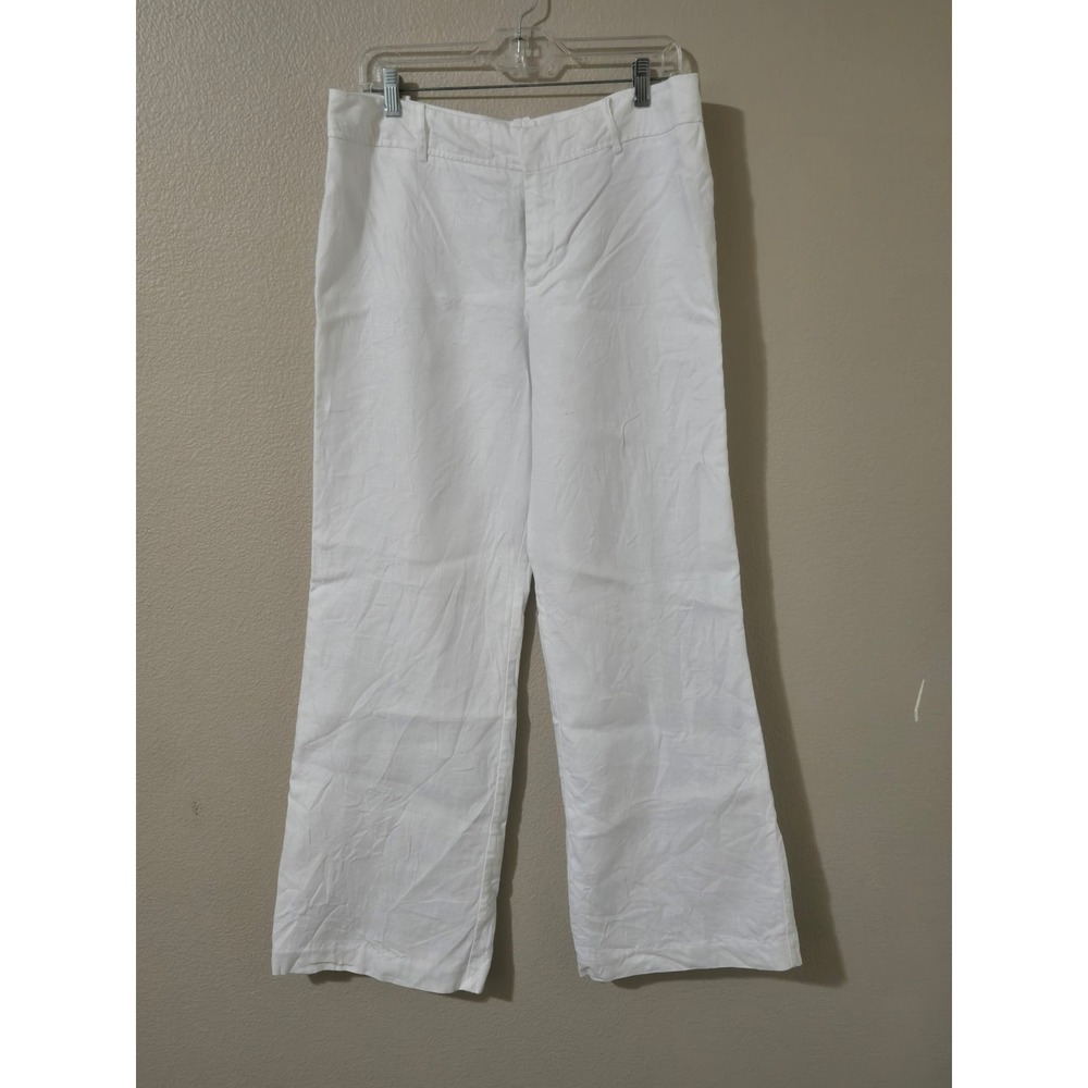 Worthington Modern Fit White Linen Blend Wide Leg Trousers  pants Womens Size 12